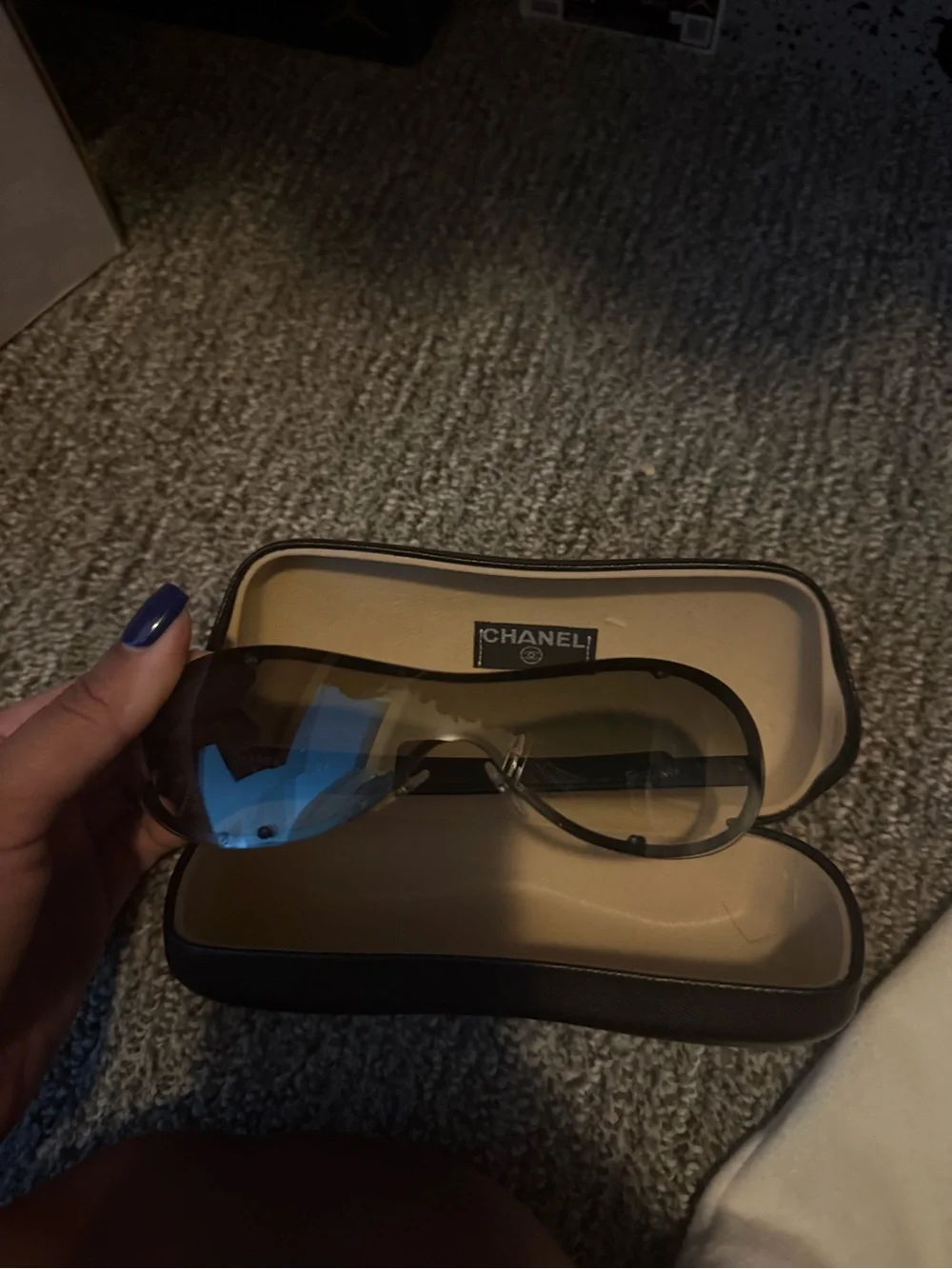 CHANEL vintage black Gradient Shield Sunglasses with Subtle Blue Reflect
